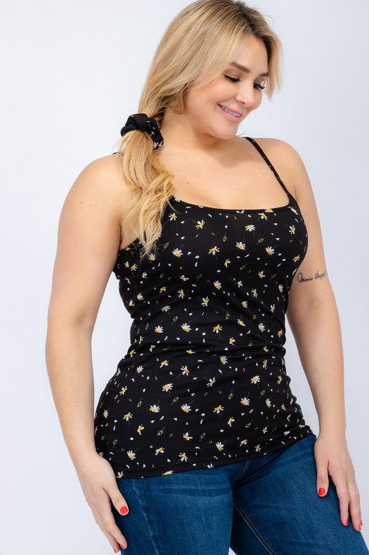 The Sara - Women's Plus Size Tank Top in Black Floral