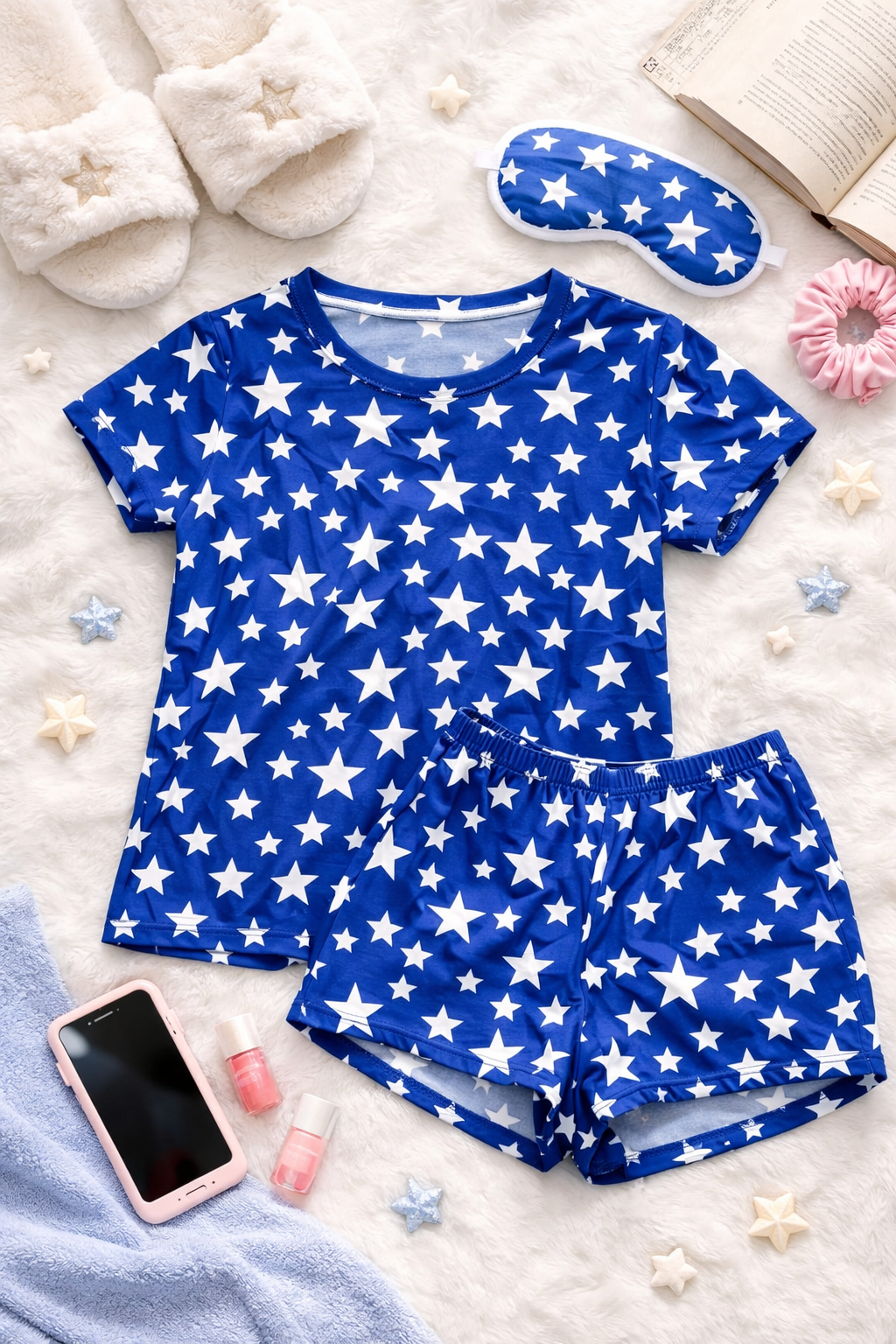 The Andromeda - Women's Two Piece Pajama Short Set in Royal Blue