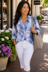 The Jennifer - Women's Button Down Tie Dye Top in Dark Blue