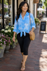 The Jennifer - Women's Button Down Tie Dye Top in Light Blue