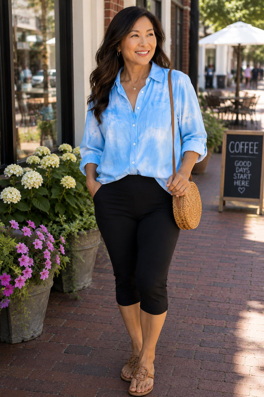 The Jennifer - Women's Button Down Tie Dye Top in Light Blue