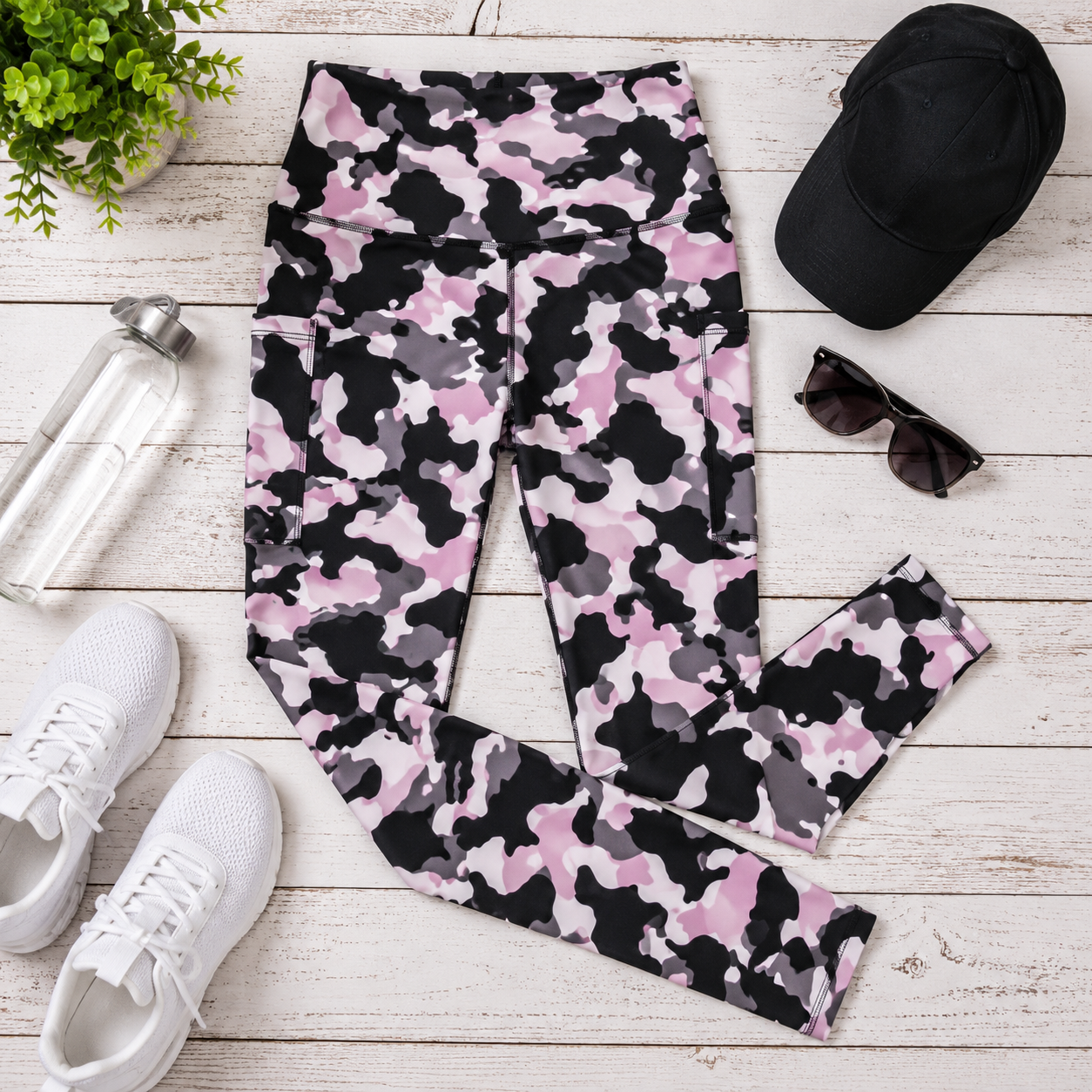 Lavender & Black Camo Athletic Leggings for Women