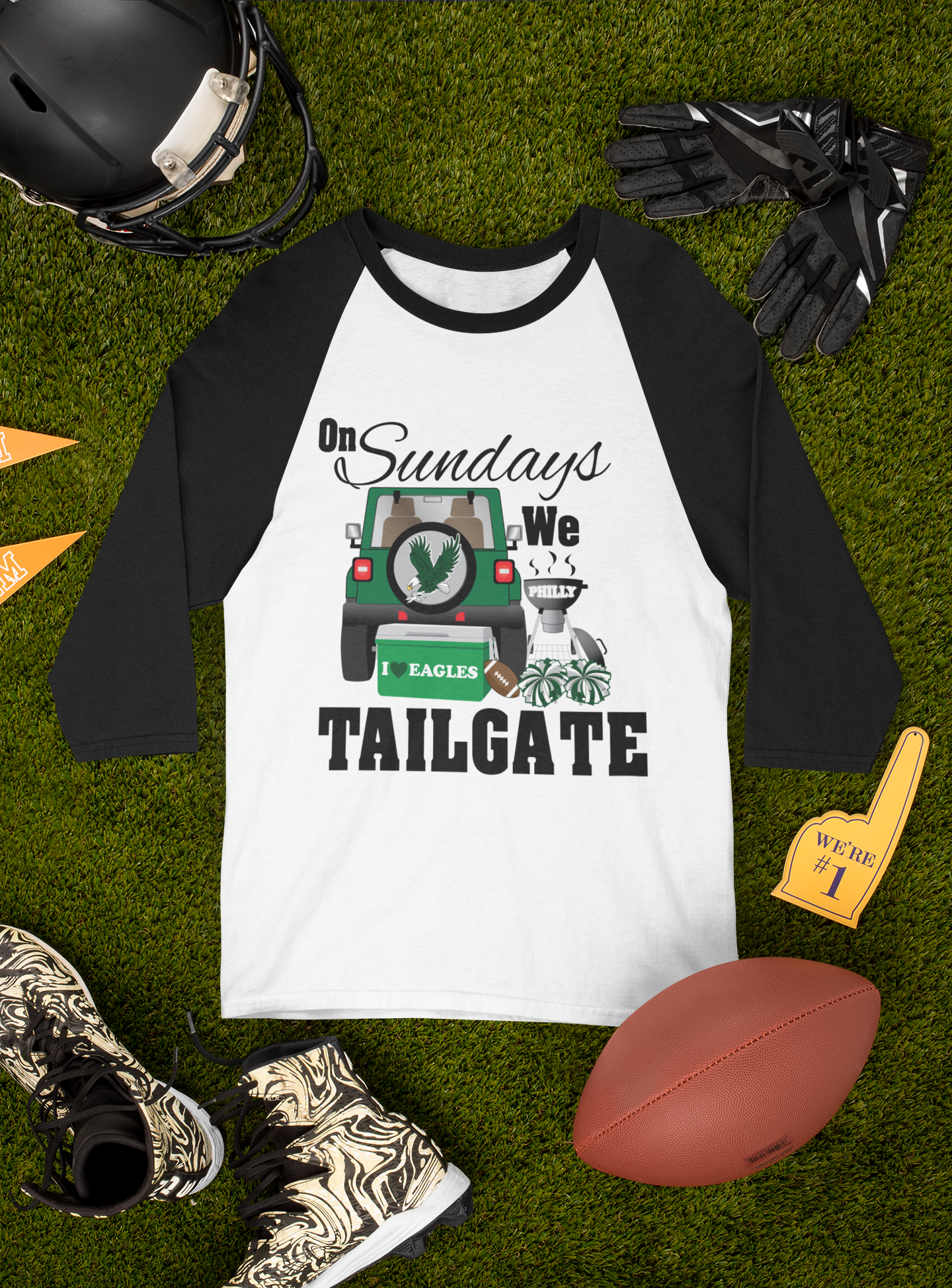 On Sundays We Tailgate Raglan Top - Unisex