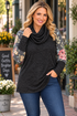 The Amanda - Women's Plus Size Gray & Floral Cowl Neck Top