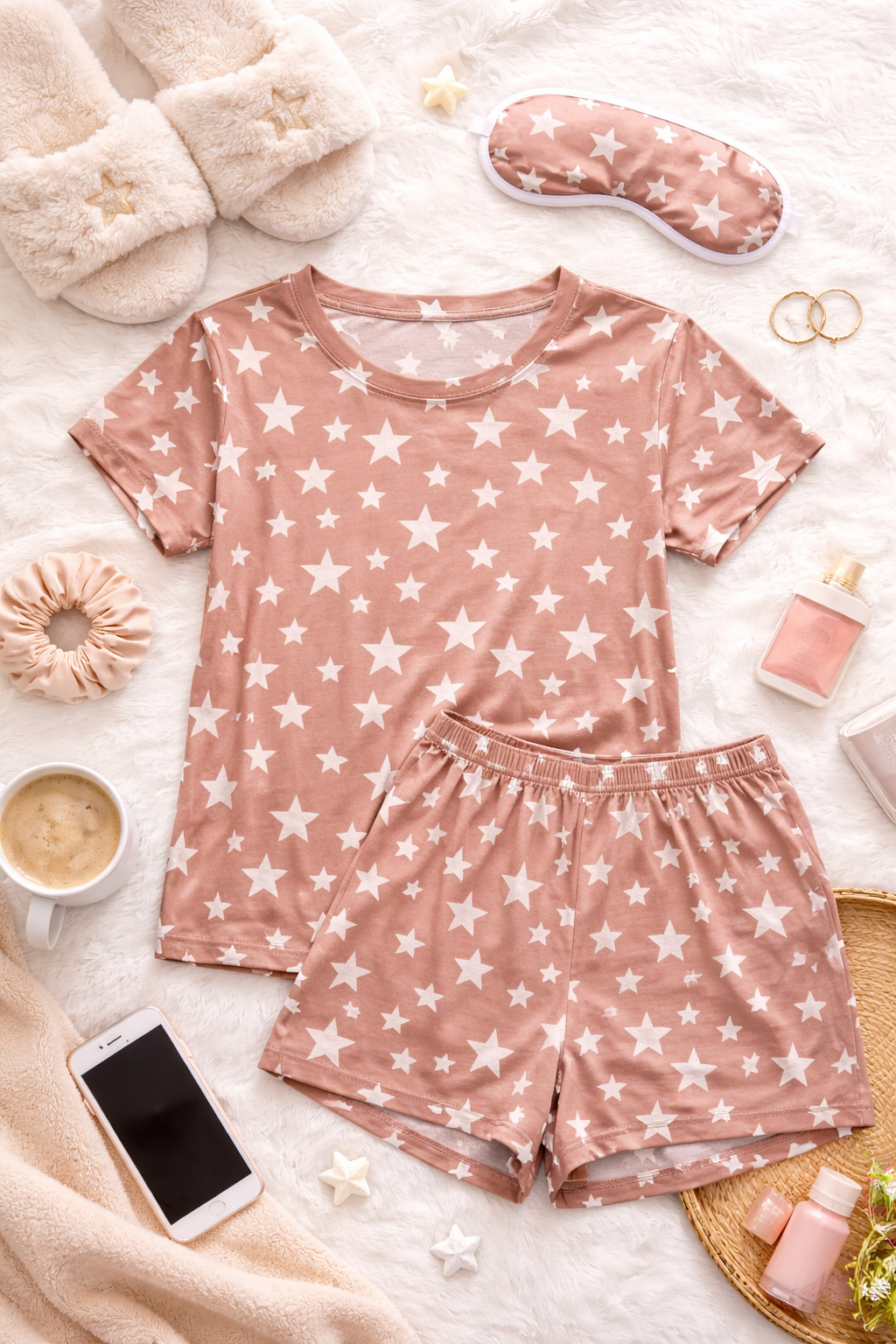 The Andromeda - Women's Two Piece Pajama Short Set in Creamy Camel