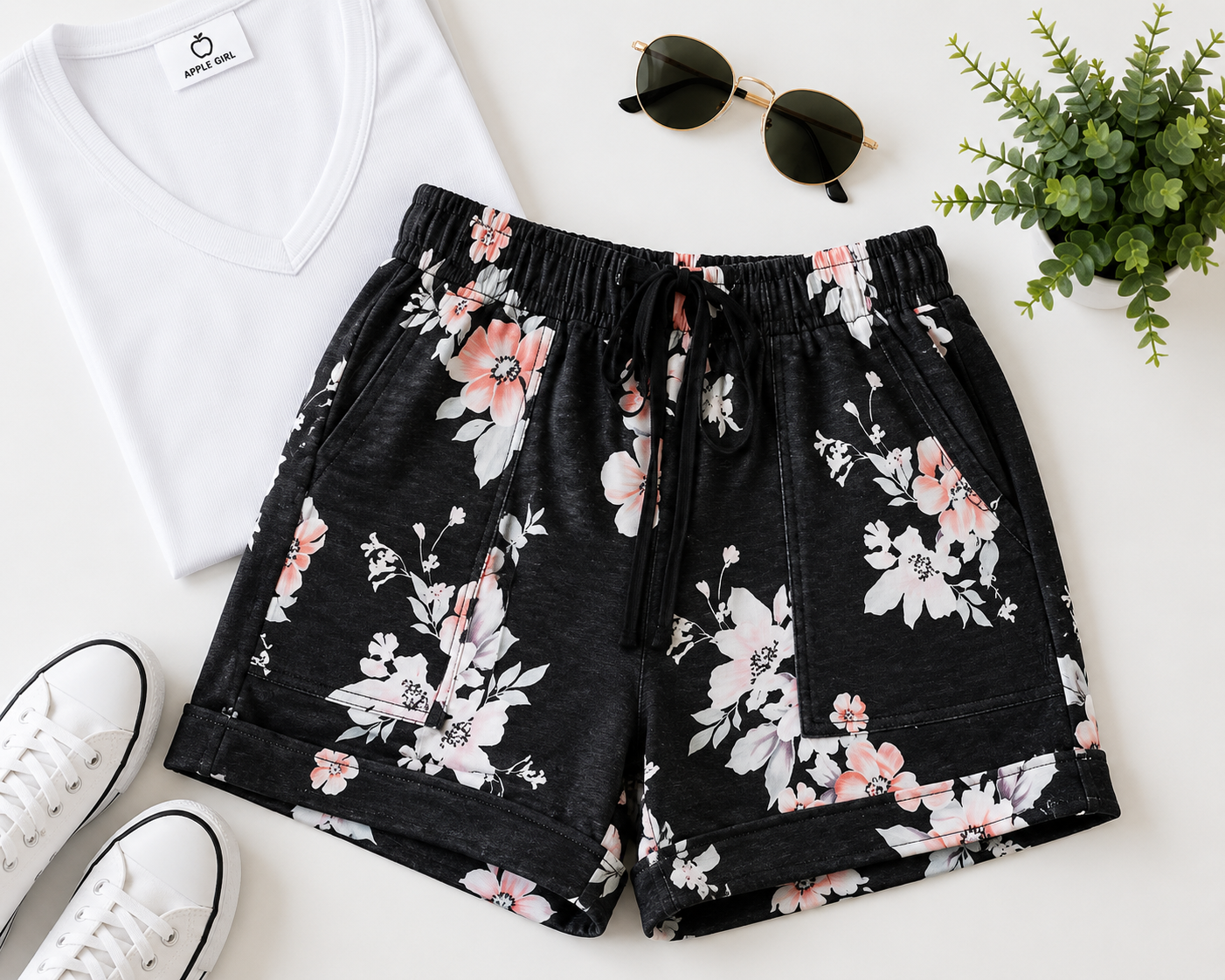 Black Floral Women's Shorts