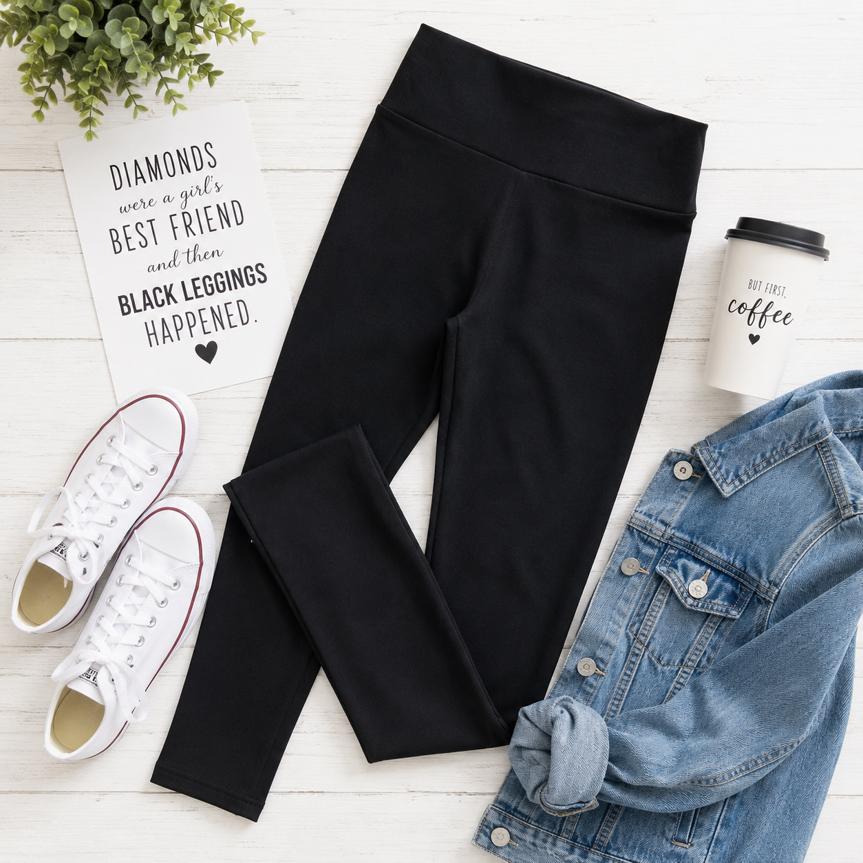 Solid Black Premium Legging with Yoga Band - Women's Extra Plus TC