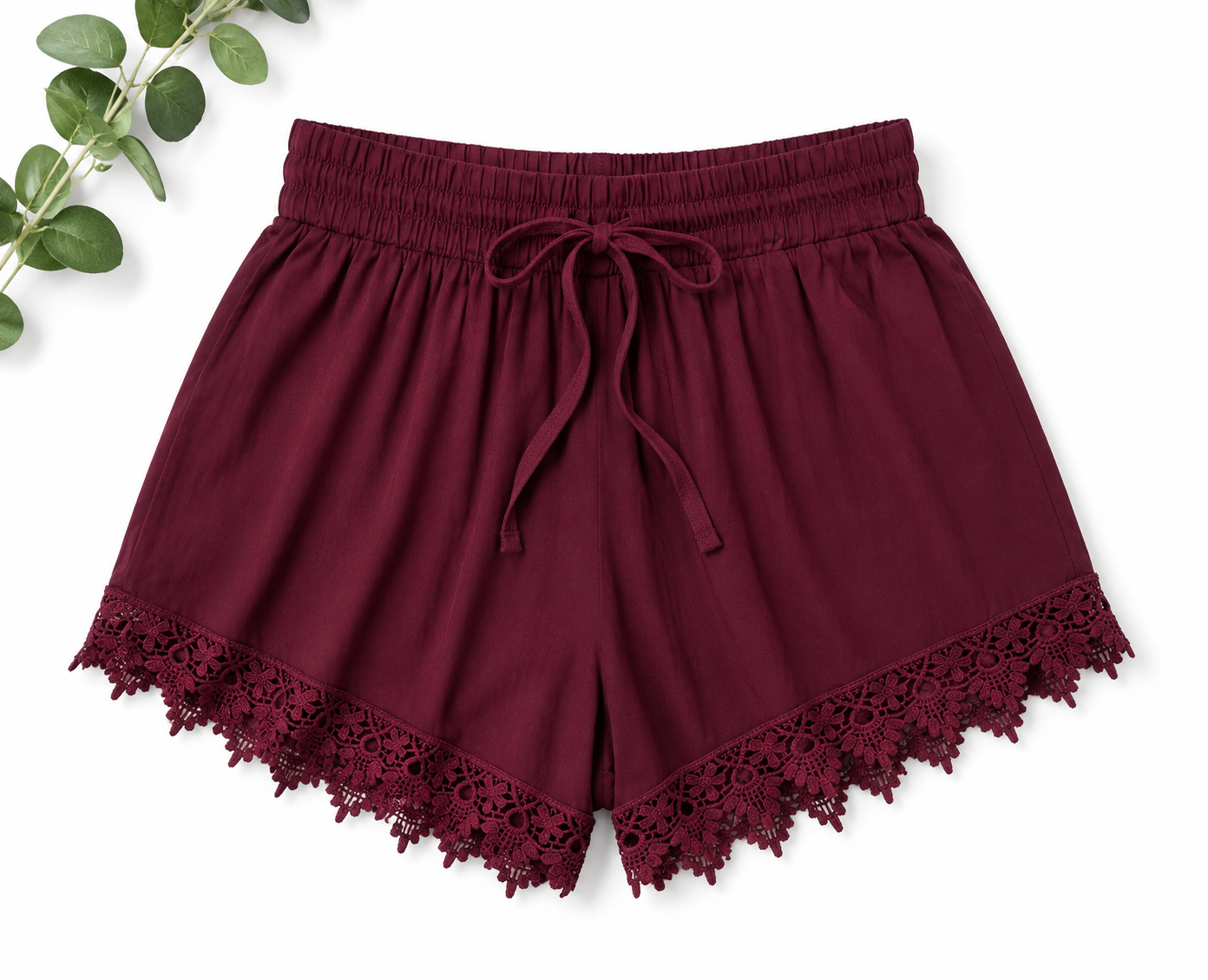 Burgundy Crochet Lace Plus Size Shorts