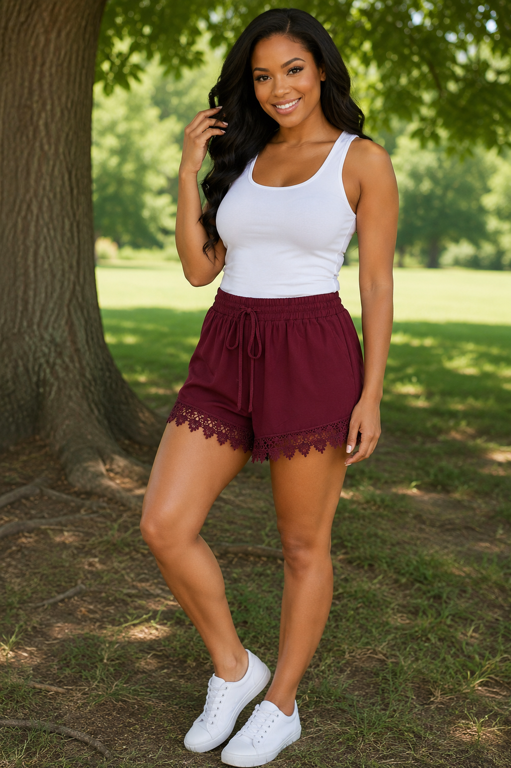 Burgundy Crochet Lace Plus Size Shorts
