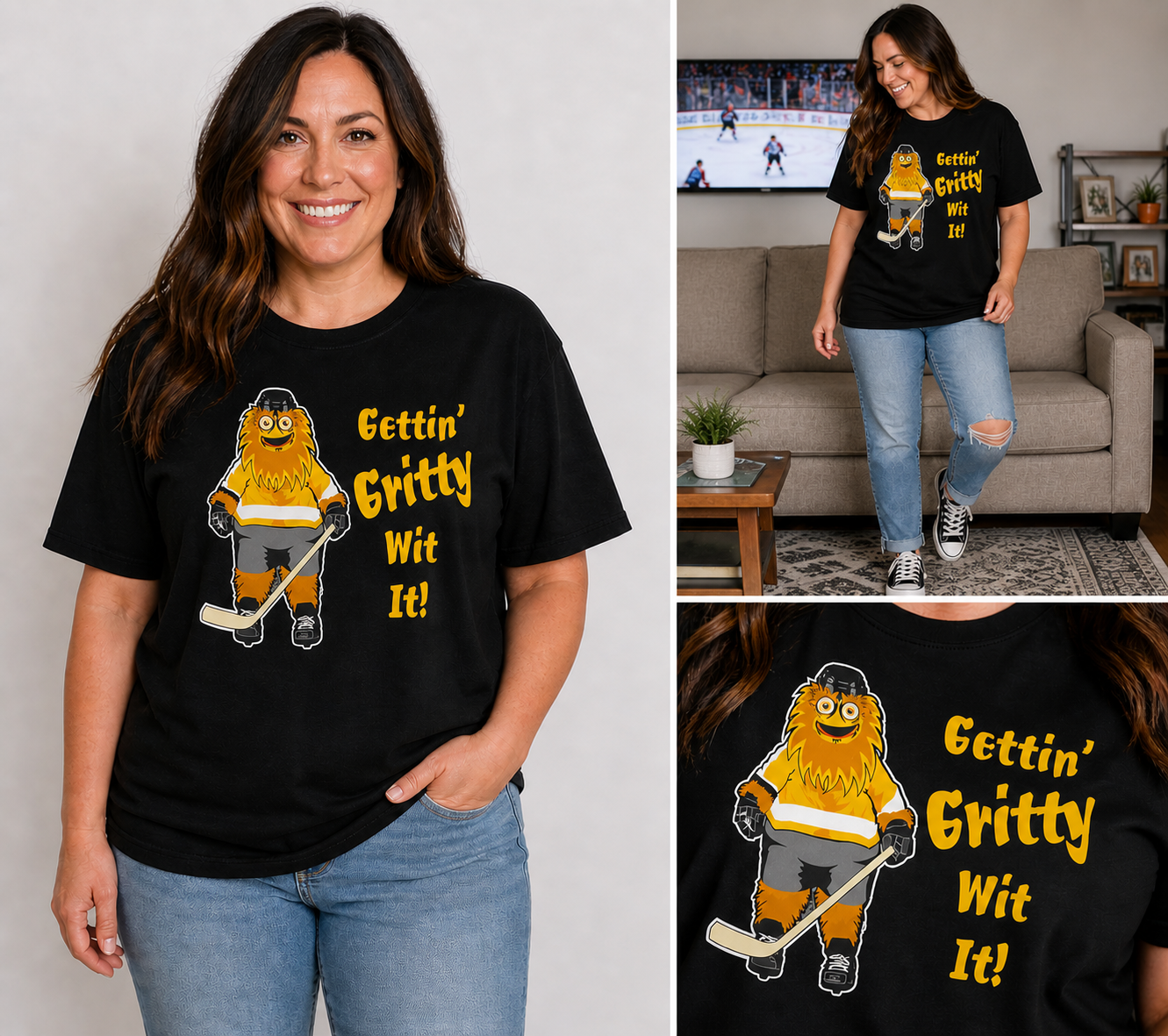 Gettin' Gritty Wit It Crew Neck Tee in Black - Unisex Adult