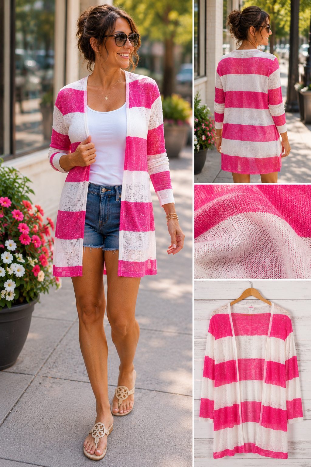 The Jenna - Women's Cardigan in White & Fuchsia