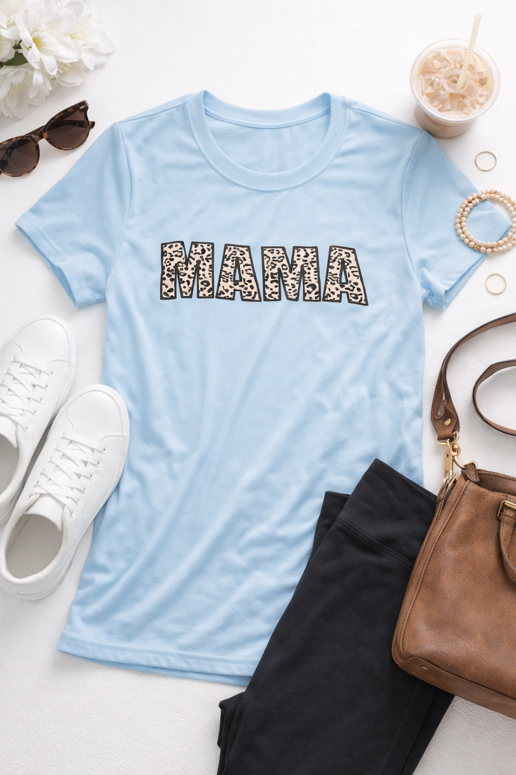 Leopard Mama Tee in Blue - Women's Top