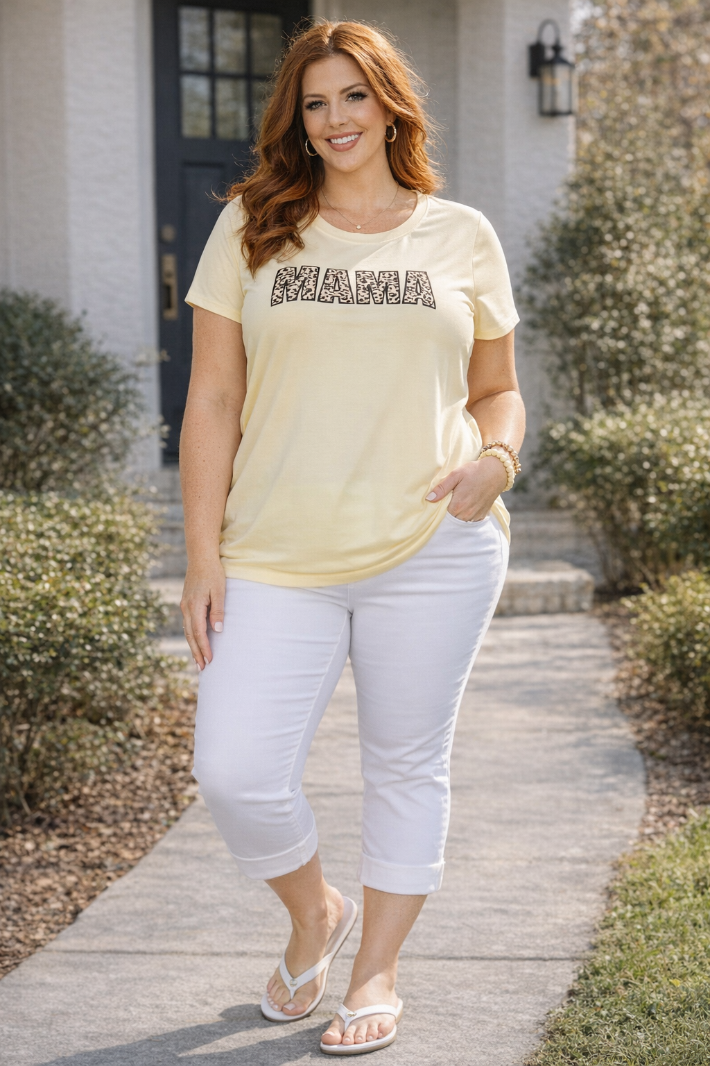 Leopard Mama Tee in Banana - Women's Plus Size Top
