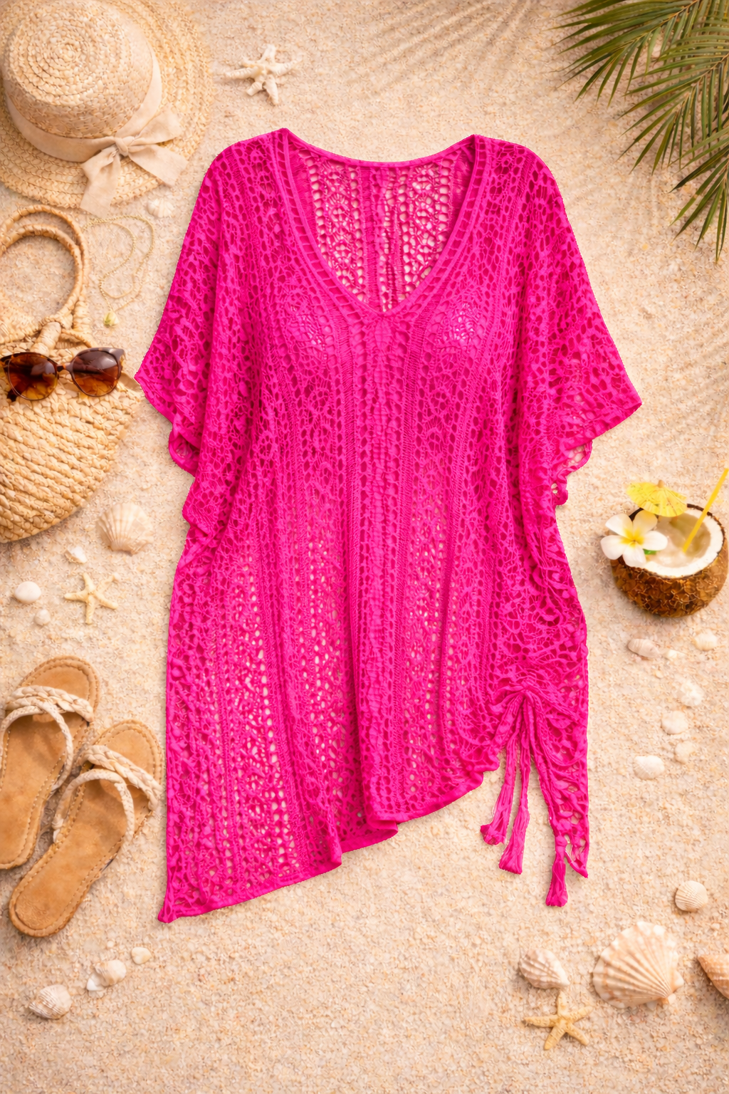 The Nikki - Women's Beach Cover Up in Hot Pink