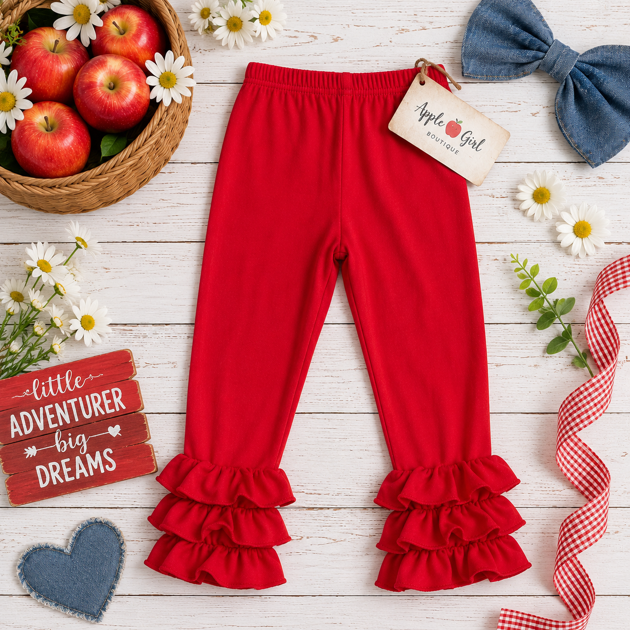 Girls Red Ruffle Capri Leggings - Size 7/8