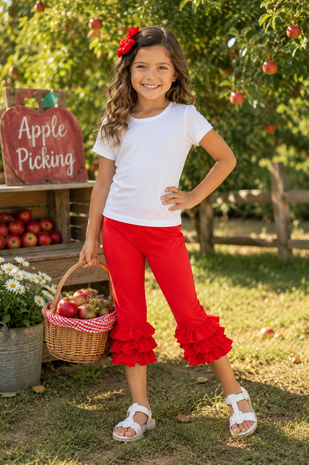 Girls Red Ruffle Capri Leggings - Size 7/8
