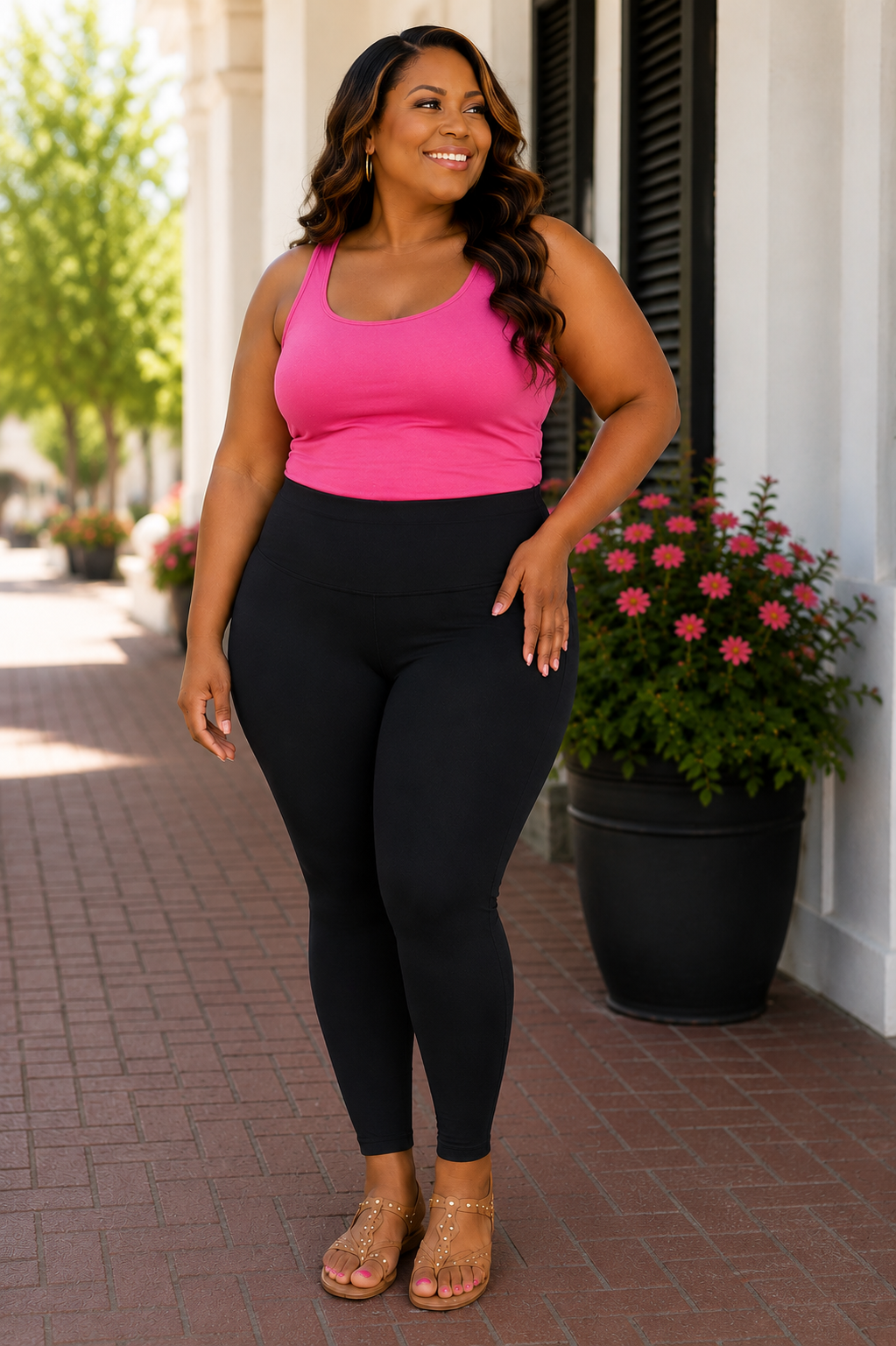 Solid Black Premium Legging with Yoga Band - Women's Extra Plus TC