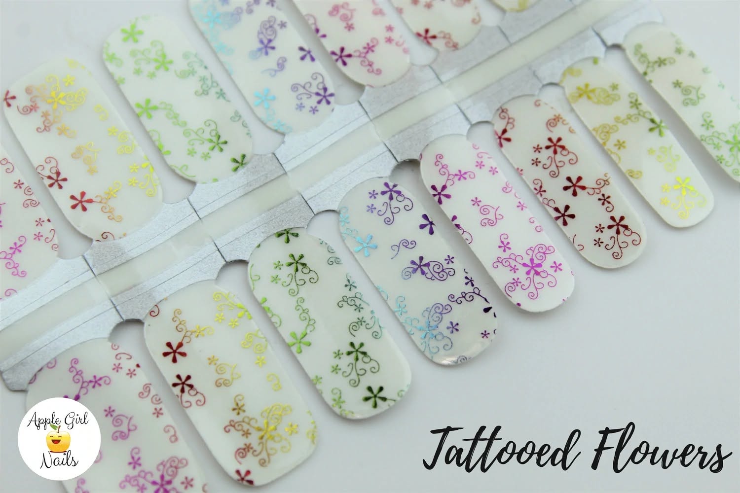 Tattooed Flowers - Transparent Strips Nail Polish Strips
