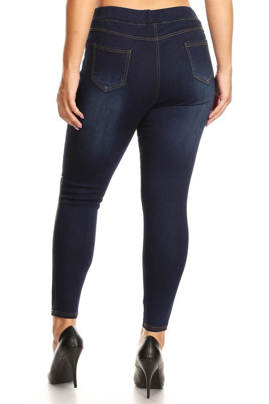 Dark Denim Distressed Jeggings - Women's Plus Size
