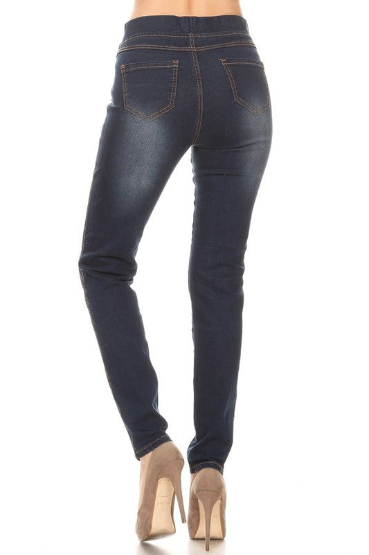 Dark Denim Distressed Jeggings - Women's