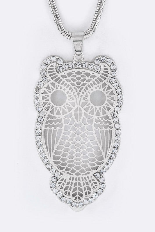 Silver Owl Necklace with Wide Style Chain - Apple Girl Boutique