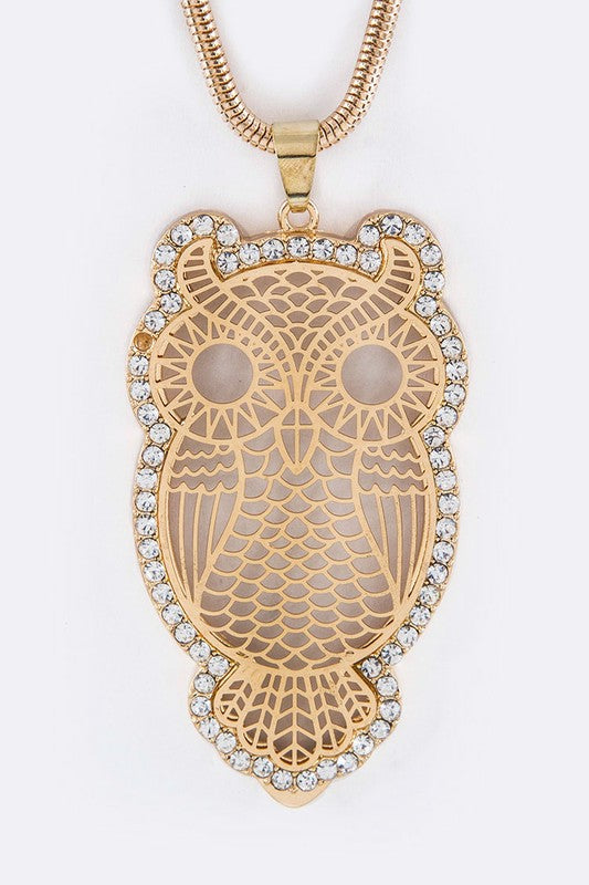 Gold Owl Necklace with Wide Style Chain - Apple Girl Boutique