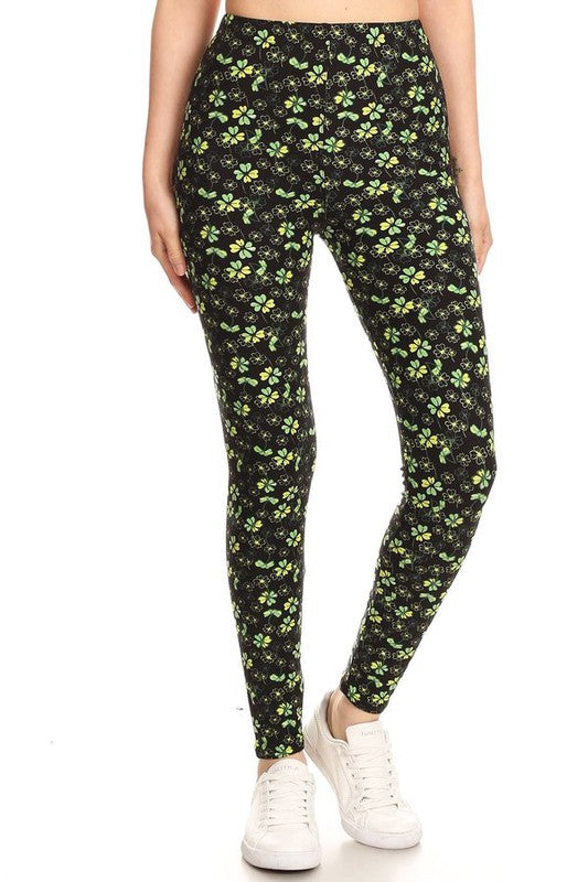 Field of Clovers - Women's One Size Leggings with Yoga Band