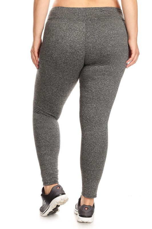 Women's Solid Fleece Sports Plus Size Leggings in Heathered Gray