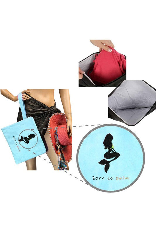 Born to Swim Mermaid Embroidered Wet Suit Pouch