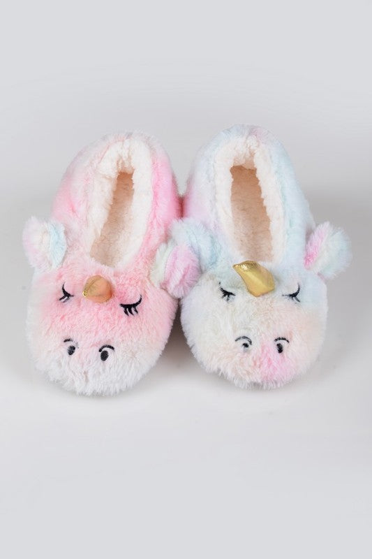 Fuzzy Unicorn Rainbow Dyed Slippers