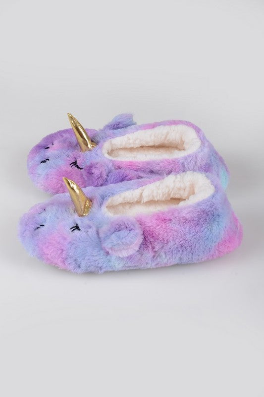Fuzzy Unicorn Rainbow Dyed Slippers