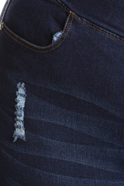 Dark Denim Washed Ripped Jeggings - Women's Plus Size