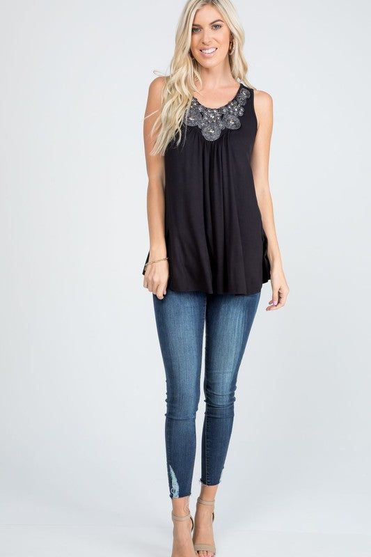 The Cicely - Women's Beaded Tank Top in Black