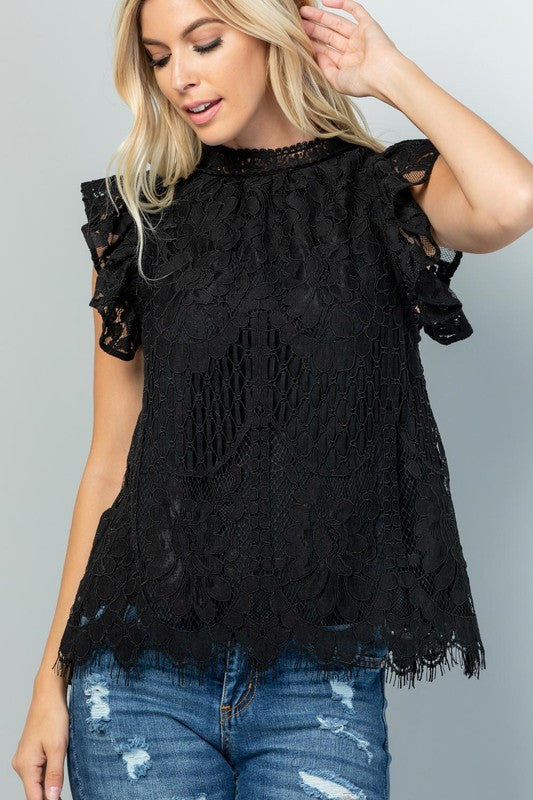 The Rosemarie - Women's Lace Plus Size Top in Black