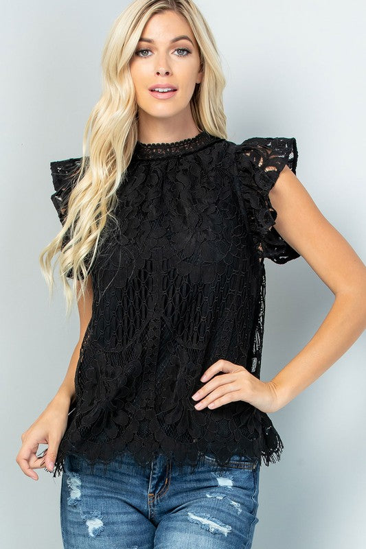 The Rosemarie - Women's Lace Plus Size Top in Black