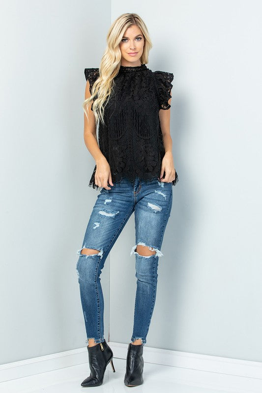 The Rosemarie - Women's Lace Plus Size Top in Black