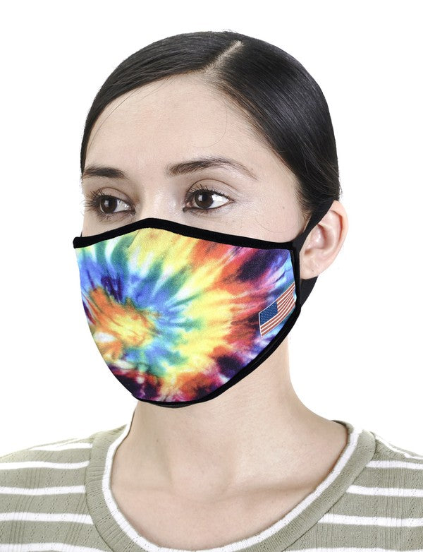 Multi-Color Tie Dye Mask with American Flag