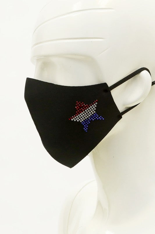 I Love USA Rhinestone Face Mask in Black