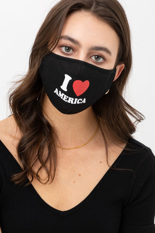 I Love America Heart Print Mask - Adjustable