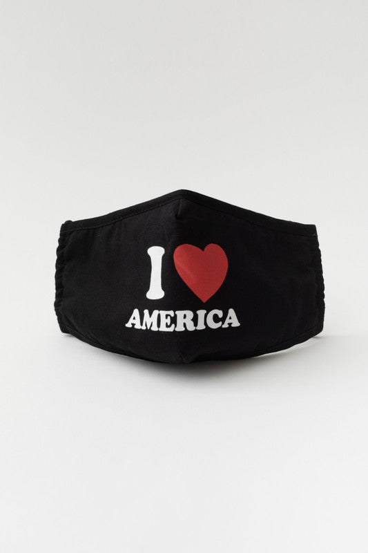 I Love America Heart Print Mask - Adjustable