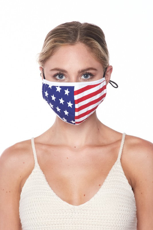American Flag Printed Face Mask - Adjustable