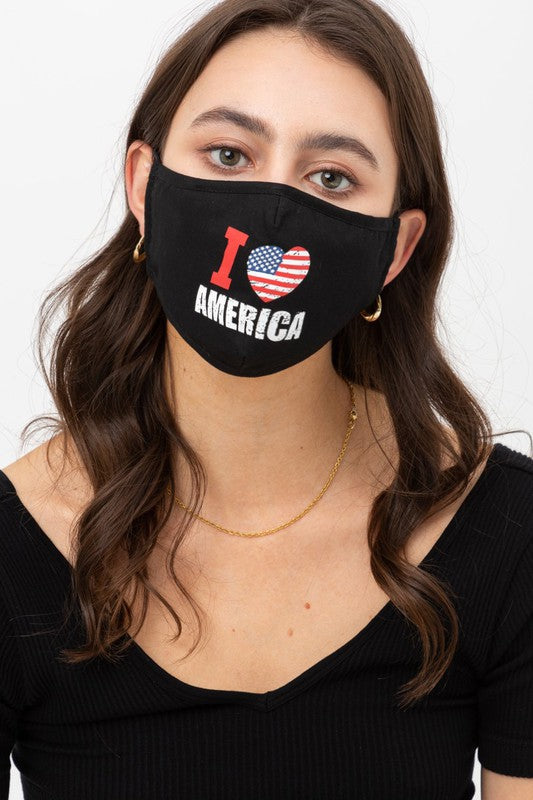 I Love America Distressed Print Mask - Adjustable