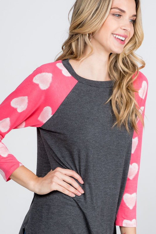 The Karina - Women's Plus Size Top with Pink Sleeves