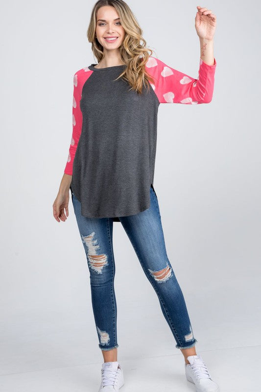 The Karina - Women's Plus Size Top with Pink Sleeves