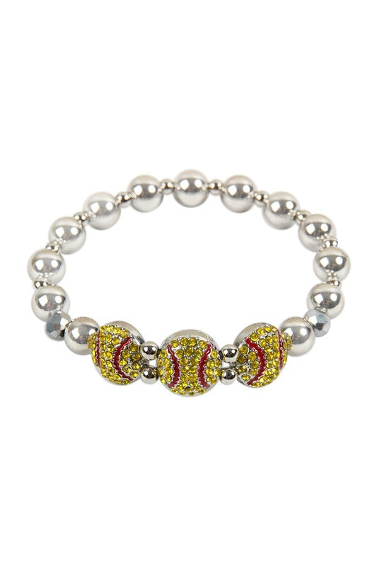 Rhinestone Softball Stretch Bracelet