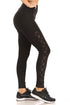 Women's Athletic Leggings with Mesh Criss-Cross Cutouts in Black