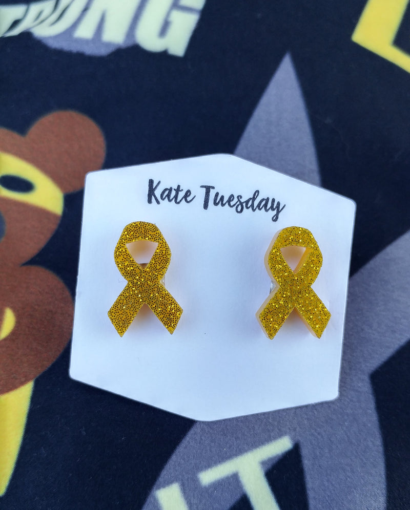 Childhood Cancer Awareness Gold Ribbon Earrings
