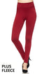 Solid Maroon Fleece Lined Leggings with Yoga Waist