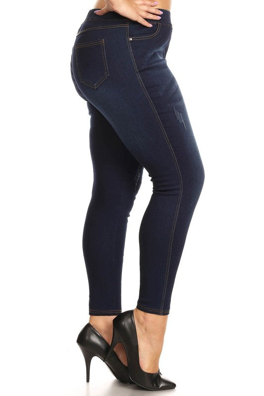 Dark Denim Distressed Jeggings - Women's Plus Size