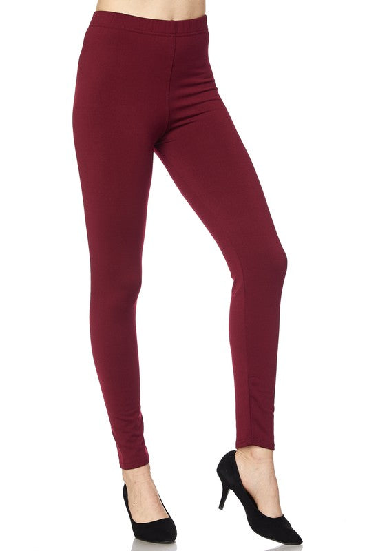 Solid Burgundy Fleece Lined Leggings - Women's Size